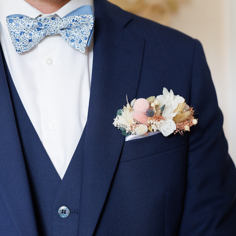 Pochette costume mariage fleurs séchées